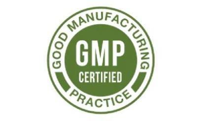 GMP quality assurance badge indicating clean, controlled, and safe production
